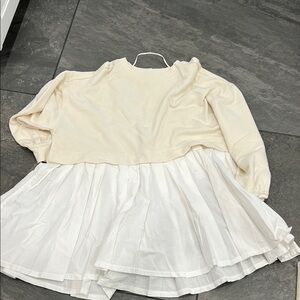 Free People Cream and White Tiered Sweatshirt Dress